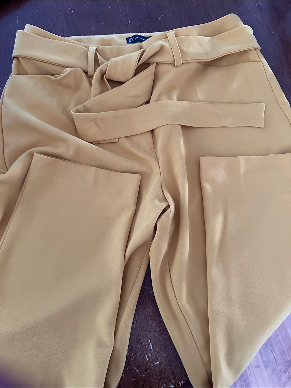 New York & Company Tie-Waist Paperbag Pants in Mustard